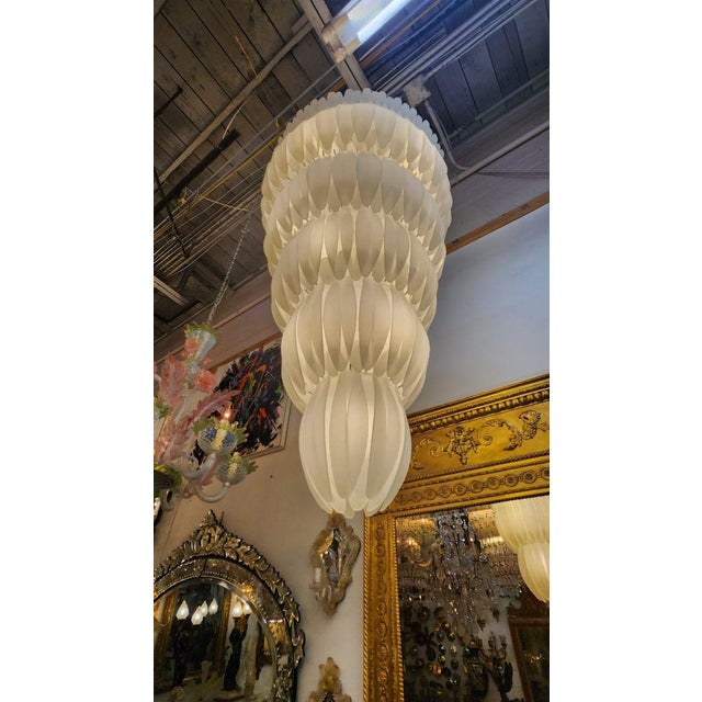 Mid 20th Century Mid 20th Century Tiered Frosted Glass Chandelier For Sale - Image 5 of 8