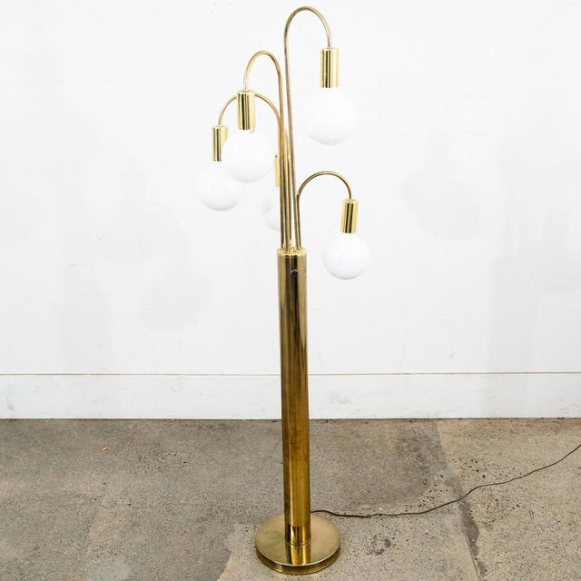 Vintage Mid Century Modern Floor Lamp Brass 5 Light Gold Metal Waterfall For Sale - Image 9 of 12