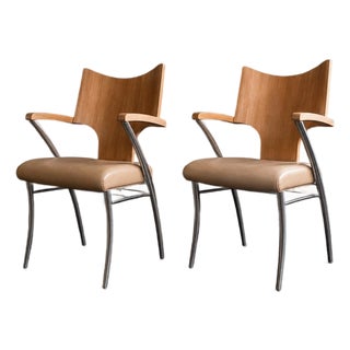 Mid-Century Bentwood Armchairs | Tubular Steel Frame, Neutral Upholstery (Per Chair) For Sale