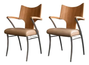 Mid-Century Bentwood Armchairs | Tubular Steel Frame, Neutral Upholstery (Per Chair)