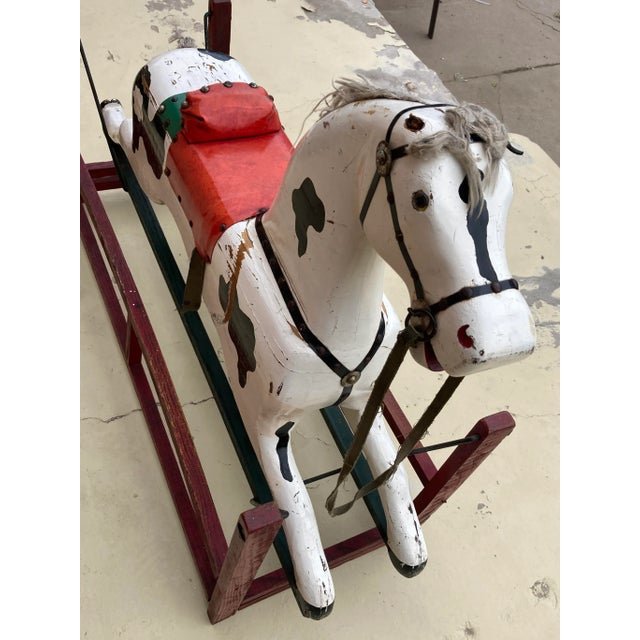 Carved Wood Rocking Horse Manner of Whitney Reed Corporation Leominster, Massachusetts Circa Late 1800s For Sale - Image 4 of 13