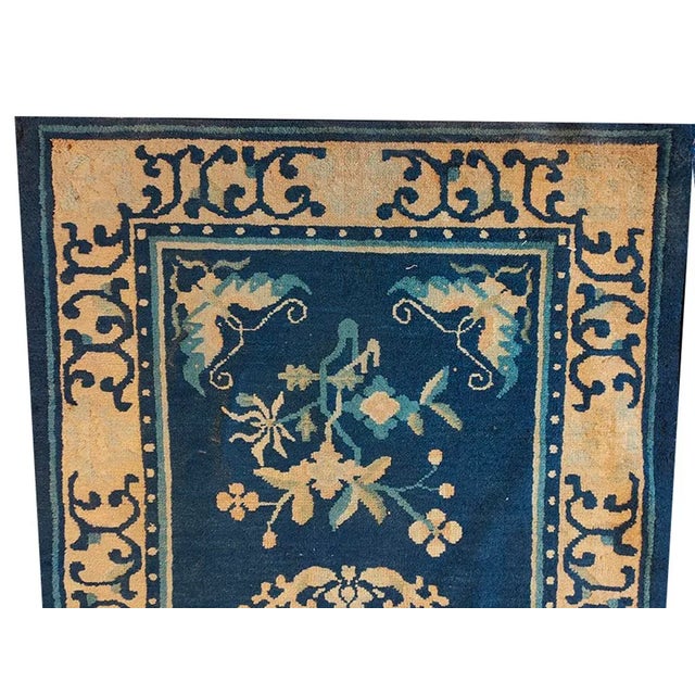 Chinese Superb Navy Background Color With Geometric Design Antique Chinese Peking Rug For Sale - Image 3 of 9