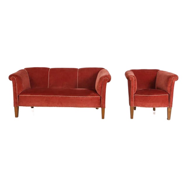 1940s Danish Mid Century Modern Sofa and Chair - 2 Piece Set For Sale