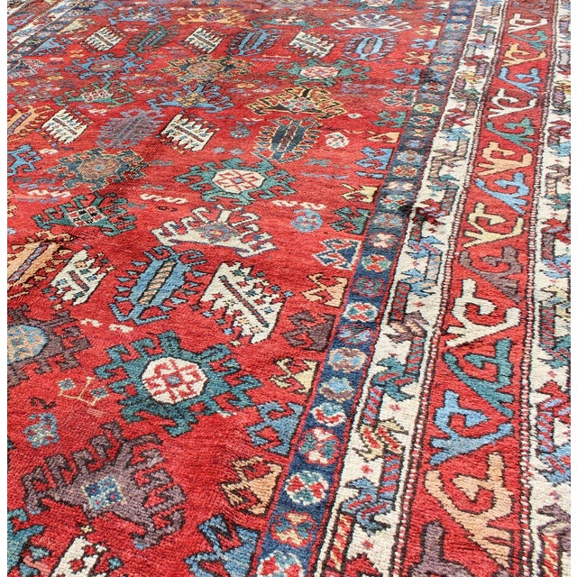 Textile Antique Qashqai Persian Rug With All-Over Sub-Geometric Design and Tiered Border 5'2"x10'8" For Sale - Image 7 of 8