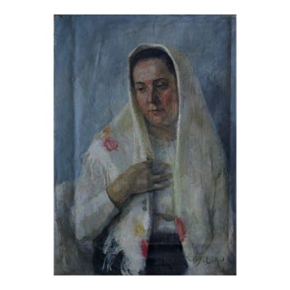 Antique Oil Painting: Young Girl Portrait, Ukrainian Art, 1970s 70-50 For Sale
