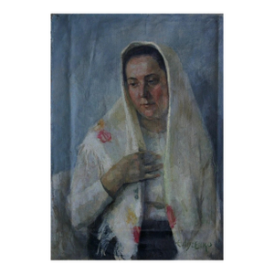 Antique Oil Painting: Young Girl Portrait, Ukrainian Art, 1970s 70-50