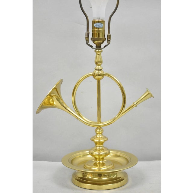 French Country Vintage Remington Brass Equestrian Hunting Horn French Horn Table Lamp For Sale - Image 3 of 15
