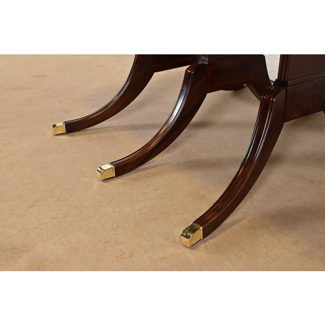 Drexel Regency Carved Mahogany Drop-Leaf Triple Pedestal Extension Dining Table, Newly Refinished For Sale - Image 15 of 17