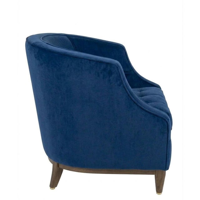 Custom Furniture Builders Tufted, Barrel-Style Armchair Upholstered in a Royal Blue Velvet Fabric For Sale - Image 4 of 4