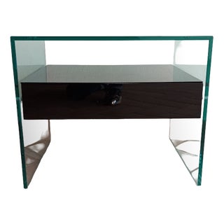 Secret Glass and Black Lacquered Wood Bedside Table, Italy, 1990s For Sale