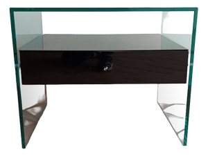 Secret Glass and Black Lacquered Wood Bedside Table, Italy, 1990s