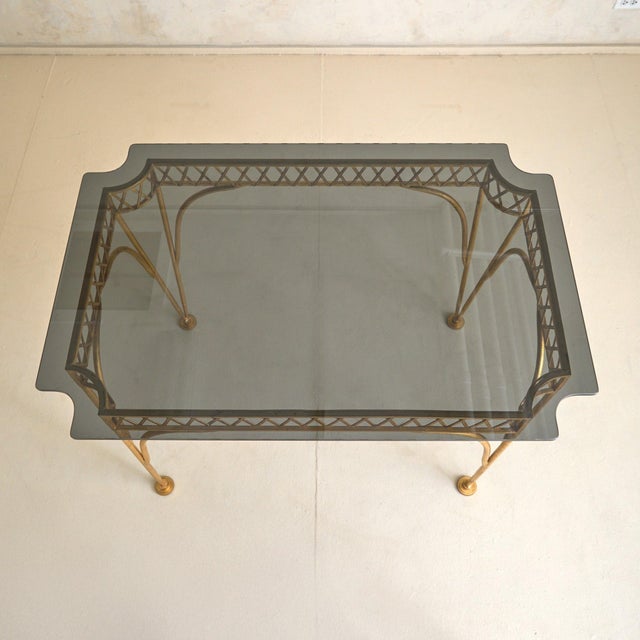 Vintage Italian Gilt Bronze Desk or Dining Table with Smoked Glass Top For Sale In Chicago - Image 6 of 11