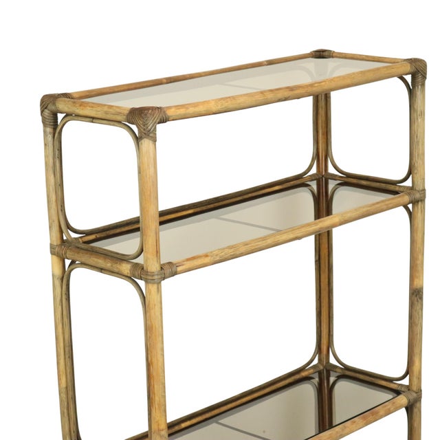 Wood Vintage Boho Shelf Bookcase Bamboo and Smoked Glass, 1960s For Sale - Image 7 of 18