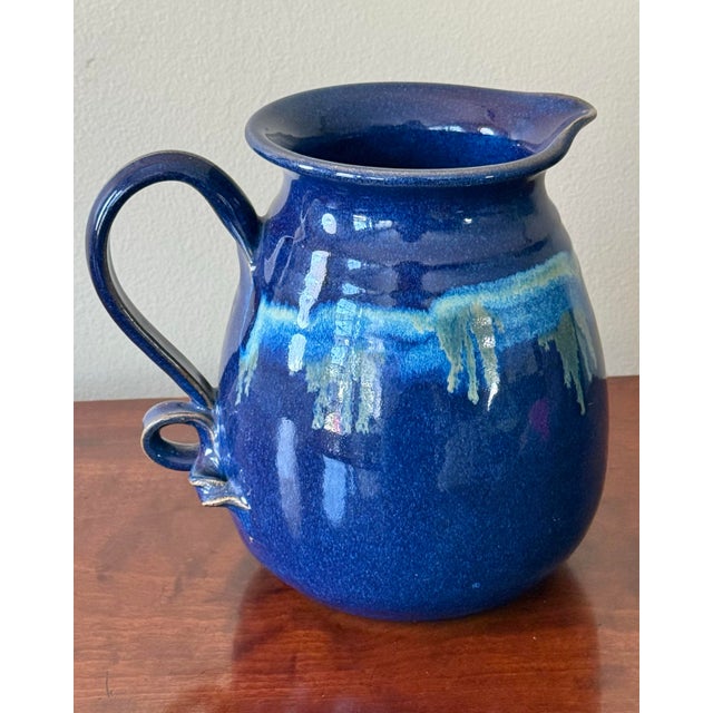 Late 20th Century Blue Studio Pottery Pitcher, Signed For Sale - Image 9 of 9