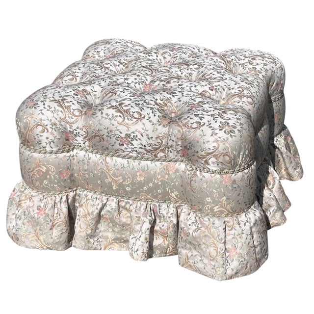 Hollywood Regency Scalamandre Silk Floral Tufted Upholstered Pouf Ottoman Footstool - Joanne Carson Estate For Sale - Image 3 of 3