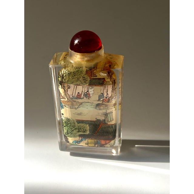 Glass Reverse Painted Hand Carved Chinese Snuff, by, Zhanghe, with Glass Stoppers For Sale - Image 7 of 7