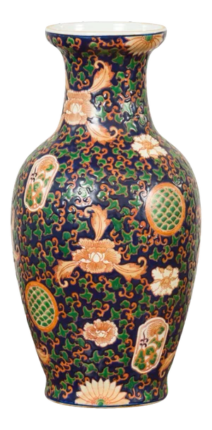 Chinese Contemporary Hand Painted Vase with Cobalt Blue Ground and Floral Decor