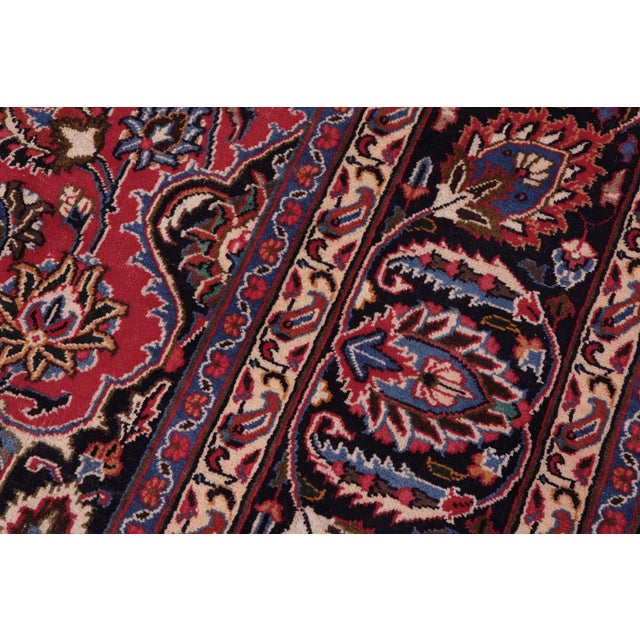 Boho Chic Vintage Retro Kashan Red/Blue Wool Rug - 9'7'' X 12'9'' For Sale In New York - Image 6 of 10
