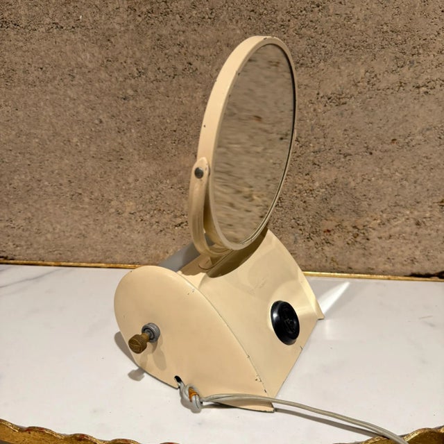 1940s Vintage Art Deco Vanity Mirror 1930s Metal Makeup Mirror Double-Sided Lamp For Sale - Image 5 of 9