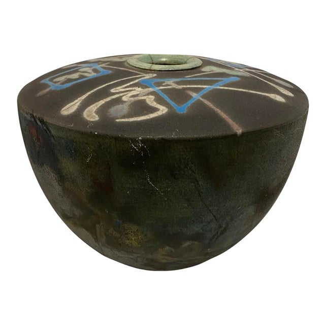 Vintage Raku Hand Thrown Art Pottery Vase, Signed For Sale