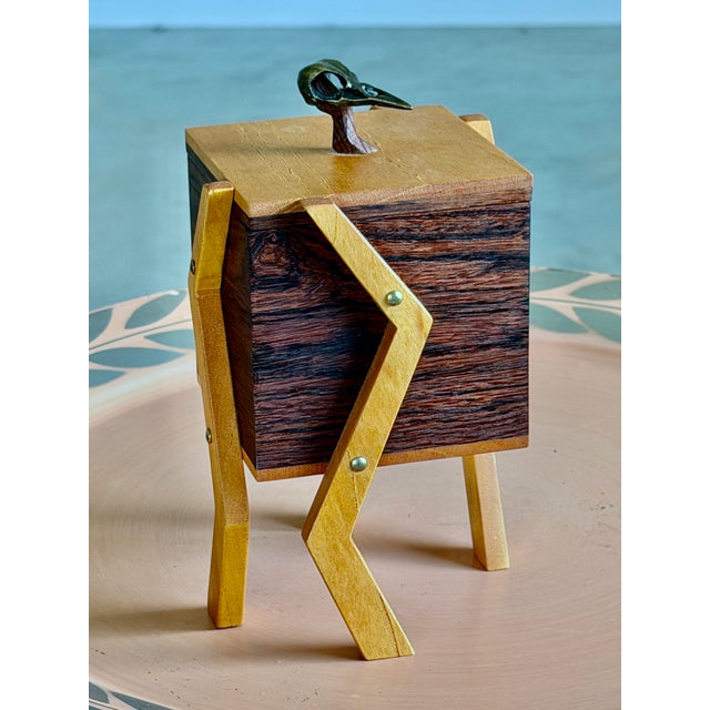 Wood Studio Craft Maple + Walnut + Bronze Skull Artist-Made Box Sculpture For Sale - Image 7 of 14