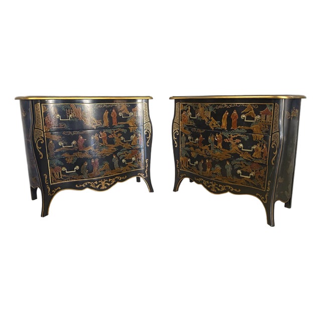 Pair of Vintage Drexel Heritage Chinoiserie Bombe Dressers For Sale