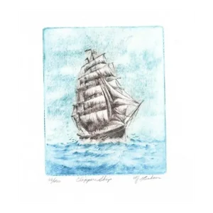 1990s Clipper Ship Color Etching by Graham