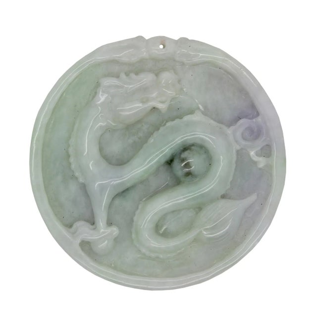 Gemstone Green Jade Chinese Carved Zodiac Dragon Medallion Feng Shui Pendant For Sale - Image 7 of 7
