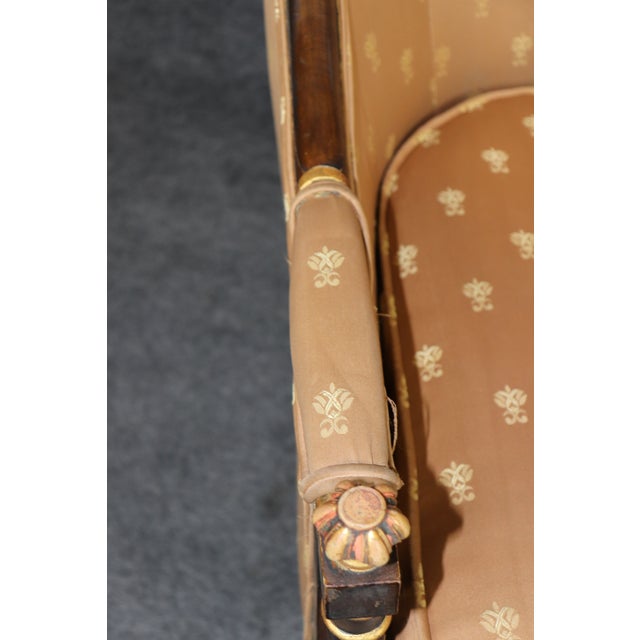 Pair Louis XVI Style Carved With Gilt Accent Wing Back Bergère Chairs For Sale - Image 15 of 15