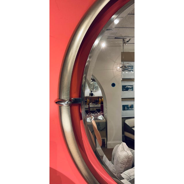 Modern Jonathan Charles Modern Round Silver Floating Toulouse Wall Mirror For Sale - Image 3 of 4