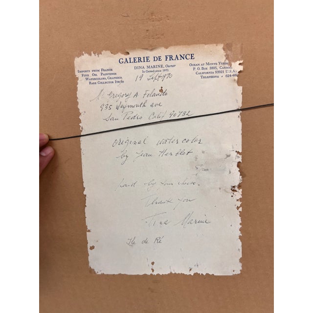 Paint 1970s Original Hunting Dog With Foul Watercolor Painting by French Artist and Cartoonist Jean Herblet Signed, Framed For Sale - Image 7 of 7