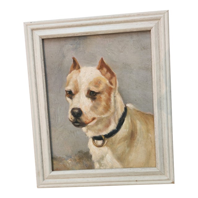 1990s Staffordshire Terrier Dog Oil Painting For Sale