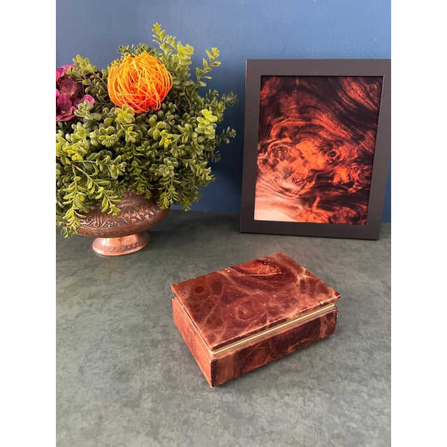 Vintage Red Alabaster & Brass Mounted Jewelry Box For Sale - Image 13 of 14