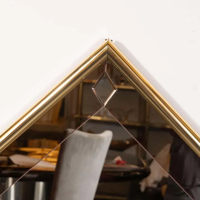 1970s Mid-Century Modern Pentagonal Brass Wrapped Mirror with Smoked Border For Sale - Image 5 of 8