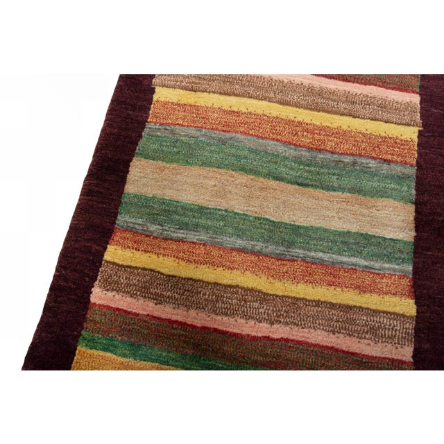 Hand-Knotted Gabbeh Rug with Stripes For Sale - Image 5 of 10