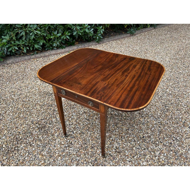 Brown Antique Georgian Mahogany Inlaid Pembroke Table, 1830 For Sale - Image 8 of 10
