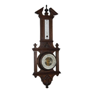 Early 20th Century French Weather Station, Barometer, Thermometer With Open Dial For Sale