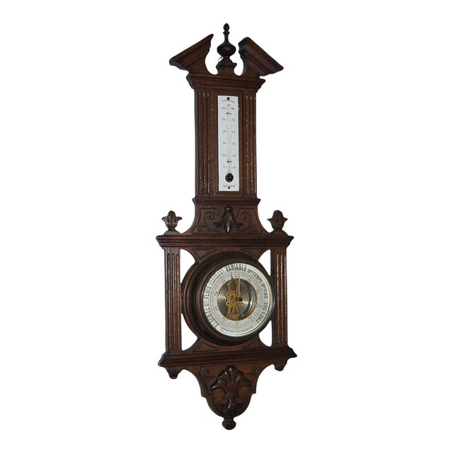 Early 20th Century French Weather Station, Barometer, Thermometer With Open Dial For Sale
