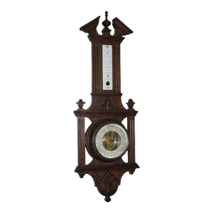 Early 20th Century French Weather Station, Barometer, Thermometer With Open Dial