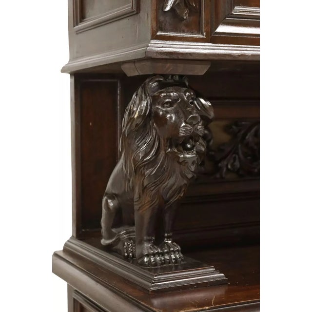 Lions, Fine, Italian Ren Revival, Carved, Walnut, 1800s Antique Sideboard For Sale In Austin - Image 6 of 6