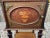 French Provincial Pair Louis XVI Style Ormolu Mounted Marquetry Mahogany Marble Top Bedside Tables, 19th Century For Sale - Image 3 of 12