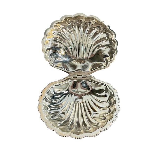 Mid 20th Century Vintage English Silver Plate Shell Caviar Dish With Glass Liner, Coastal Regency Style For Sale - Image 5 of 10