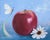 How Appetizing by Sybiline | Oil on panel Red apple with a butterfly and white daisies. For Sale
