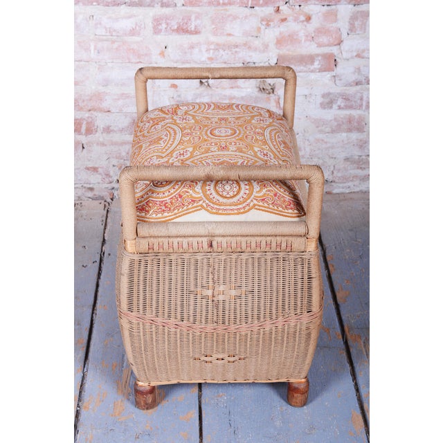 Brown Czech Art Deco Stool in Wood and Hemp, 1940s For Sale - Image 8 of 14