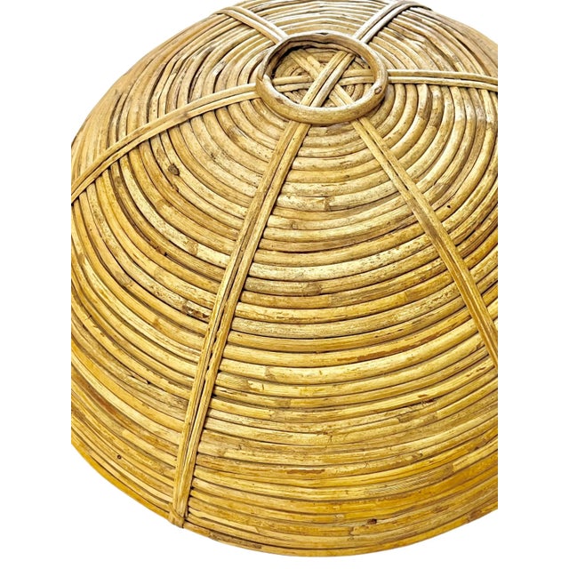Late 20th Century Vintage Large Size Woven Pencil Reed Bamboo Basket Bowl For Sale - Image 6 of 8