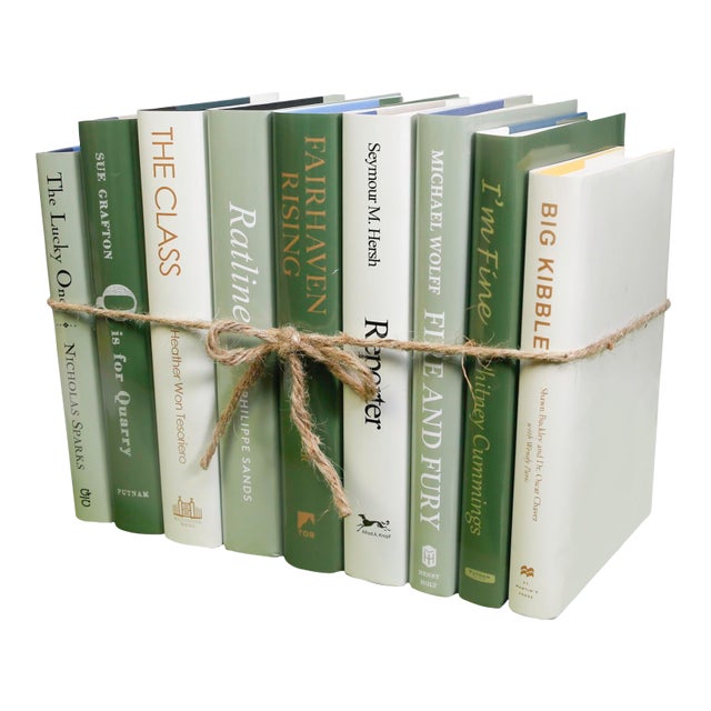 Decorative Books - Ivy Cream Book Bundle - 1 Foot of Green and Cream Books For Sale