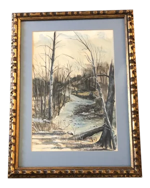 Original Vintage Landscape With Stream Watercolor Painting Original Frame 1970’s Signed