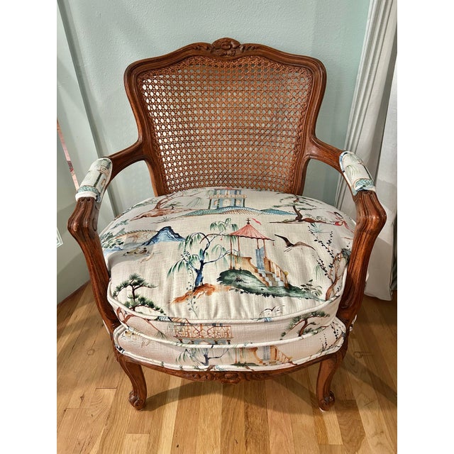 Early 20th Century Louis XV French Style Fauteuil With Caned Back and Down Cushion For Sale - Image 12 of 12