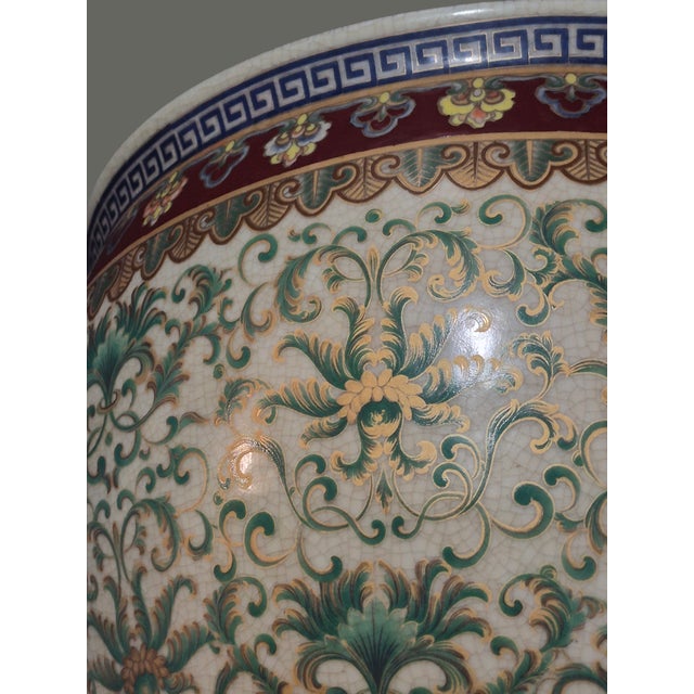 Vintage Hand Painted Koi-Fish Asian Chinoiserie Fishbowl Jardinière Planter For Sale - Image 6 of 11
