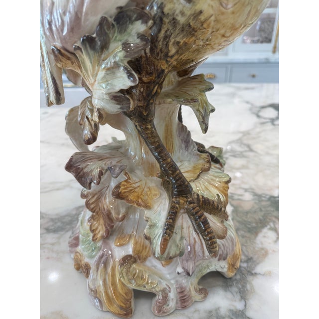Hollywood Regency Italian Figurative, Mid Century, One of a Kind XL Handcrafted ,Hand Painted , Ceramic ,Porcelain ,Tin Glaze Rooster For Sale - Image 3 of 6